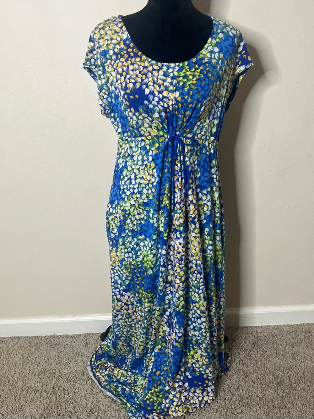 Carole Hochman Heavenly Soft Blue Floral Empire Drawstring Waist Sleep Dress M